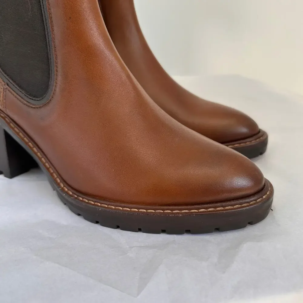 THURSDAY BOOT CO Knockout Heeled Leather Boots in Toffee Brown // 7 - Picture 4 of 13
